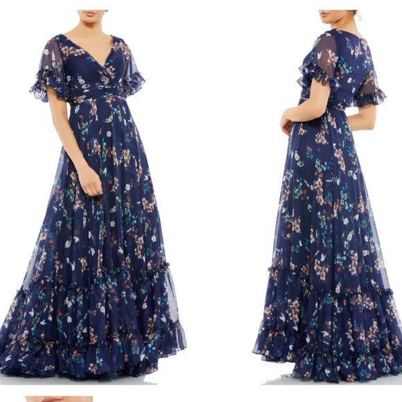 MAC DUGGAL FLORAL EMPIRE WAIST CHIFFON GOWN SZ 14 - Picture 7 of 7